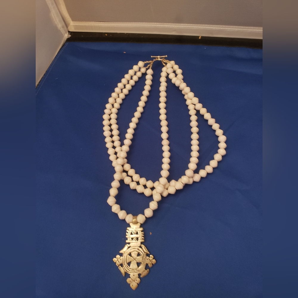 Ethiopian Coptic  Christian Silver Cross Pendant Necklace 21"